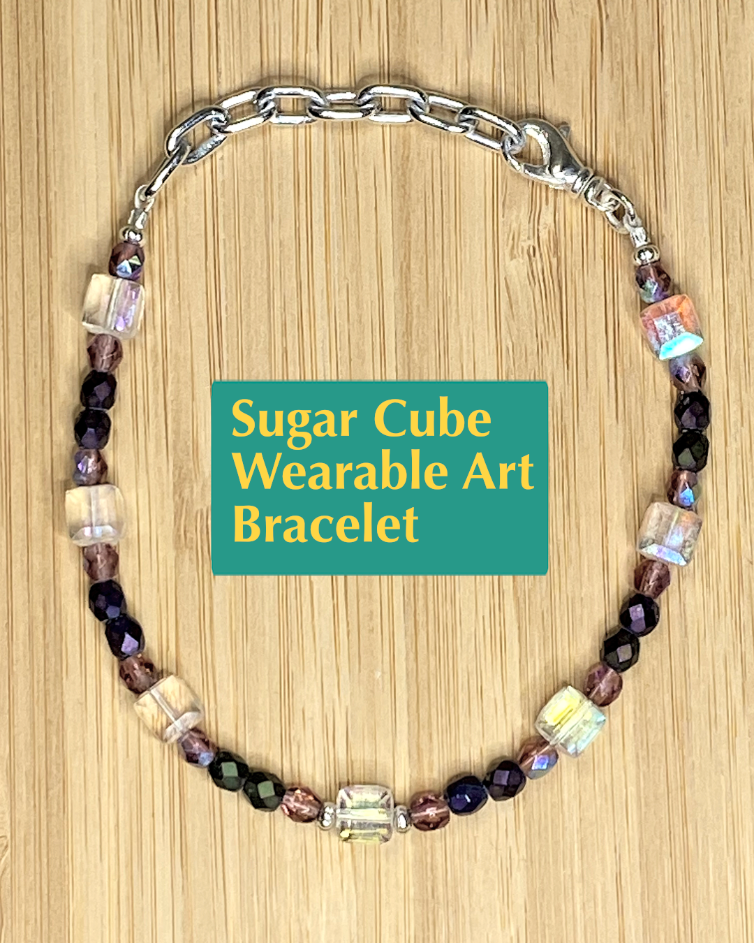 eco-conscious handmade bracelet made with salvaged and crystal beads and plated metals