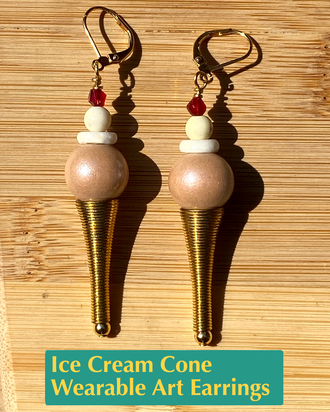 Ice Cream Cone Wearable Art Earrings