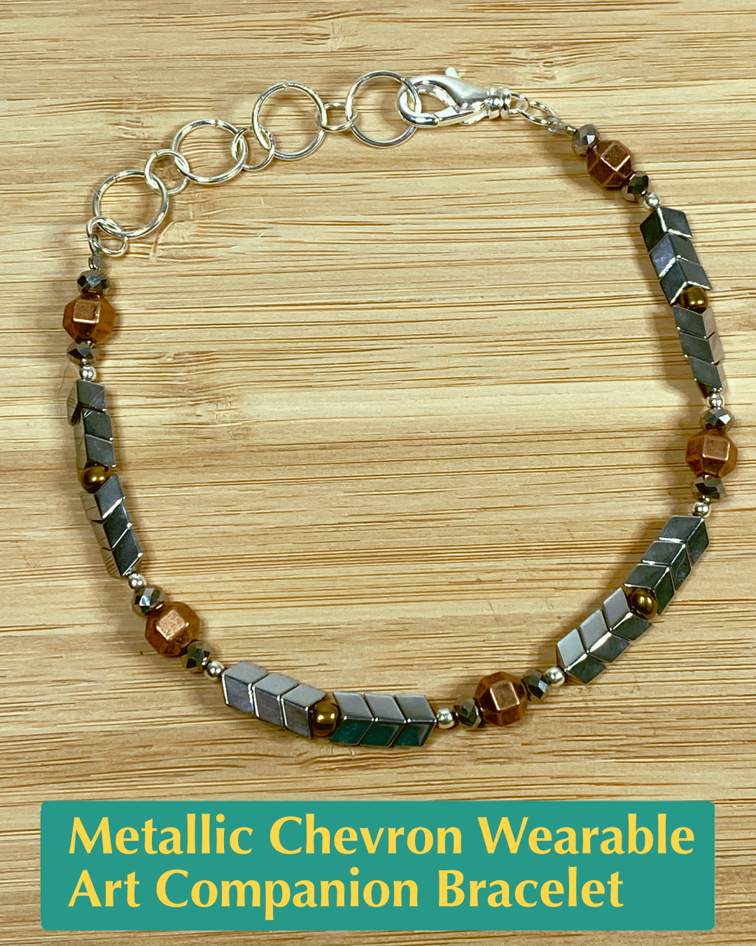 Handmade brown, bronze, and silver bracelet made of hematite, metal, and salvaged beads